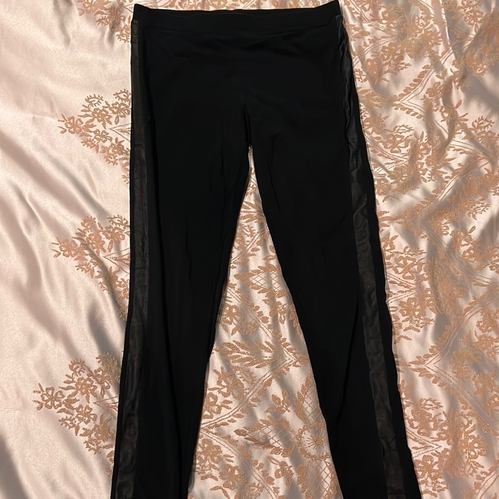 Calvin Klein black cotton leggings w/ leather